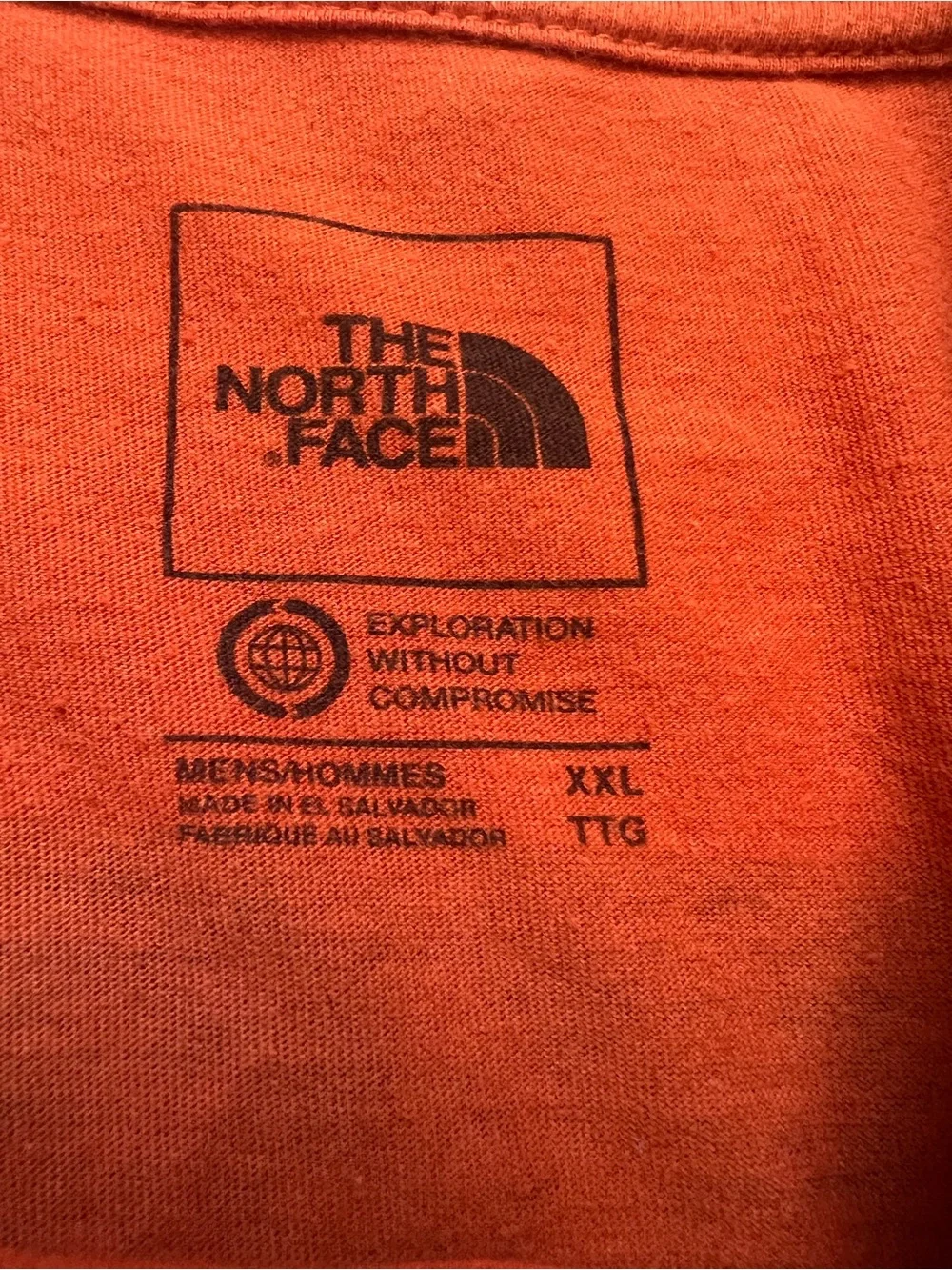 The North Face Men Orange/White Logo Graphic Tee C-Neck Never Stop Exploring 2XL